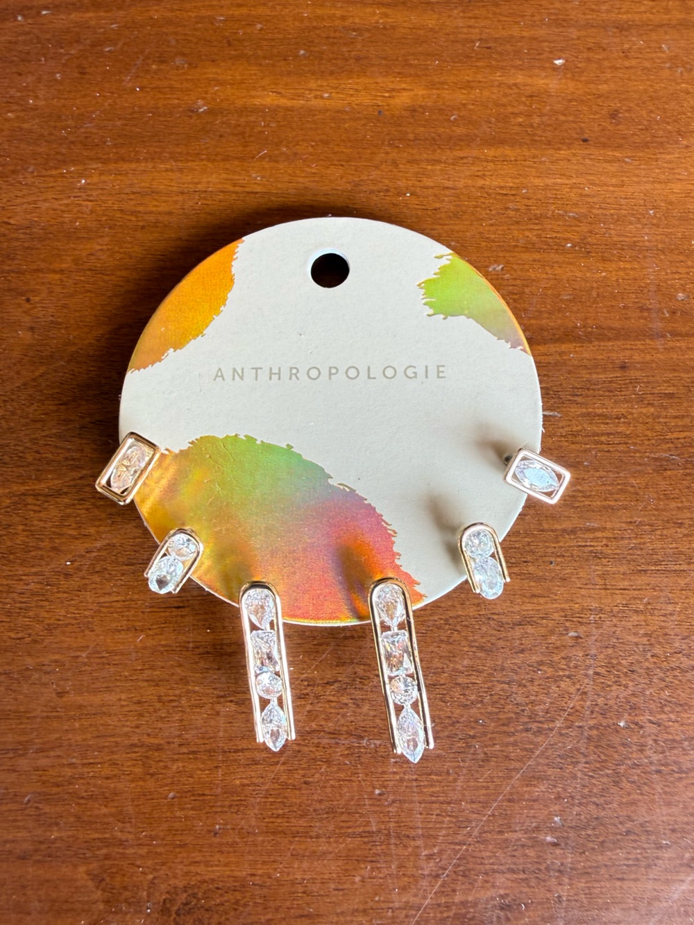 NWT ANTHROPOLOGIE Gold Crystal Earring Set of 3